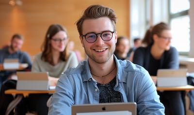 Student lernt mit einem Französisch B1 Sprachkurs