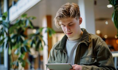Kroatisch Sprachkurs Niveau B1 mit einem Student und Tablet