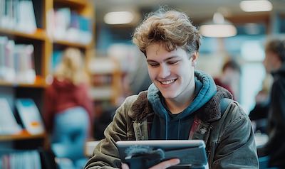 Student lernt mit einem Farsi B1 Sprachkurs auf seinem Tablet